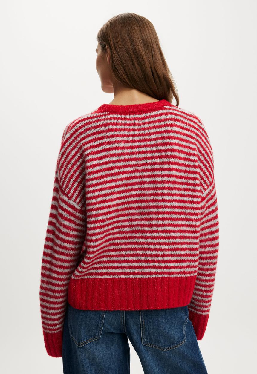 Cotton On - Luxe Crew Neck Sweater - Red Stripe