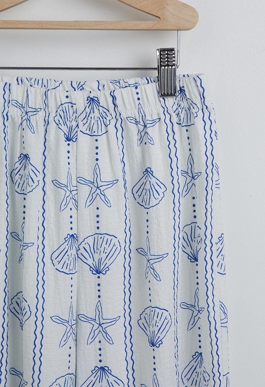 Pop Candy - Motif blouse and pants with halter top - white & blue