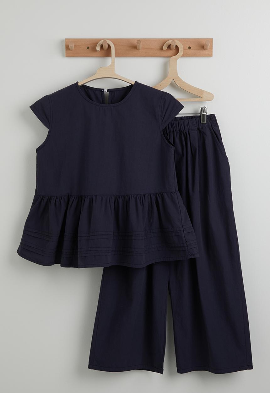 Pop Candy - Capped sleeve blouse with wide leg pants - ink