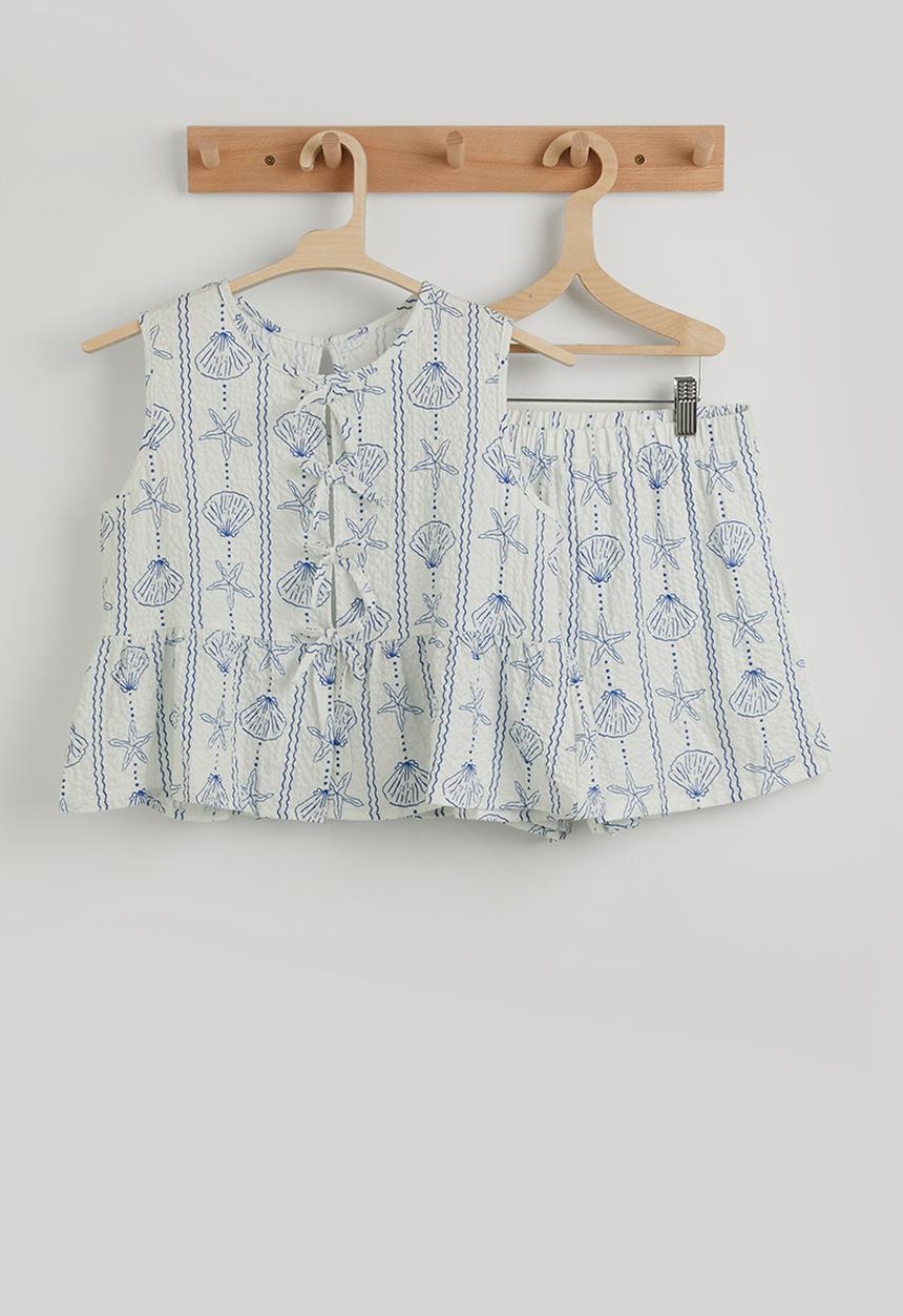 Pop Candy - Motif peplum tee and shorts - off white