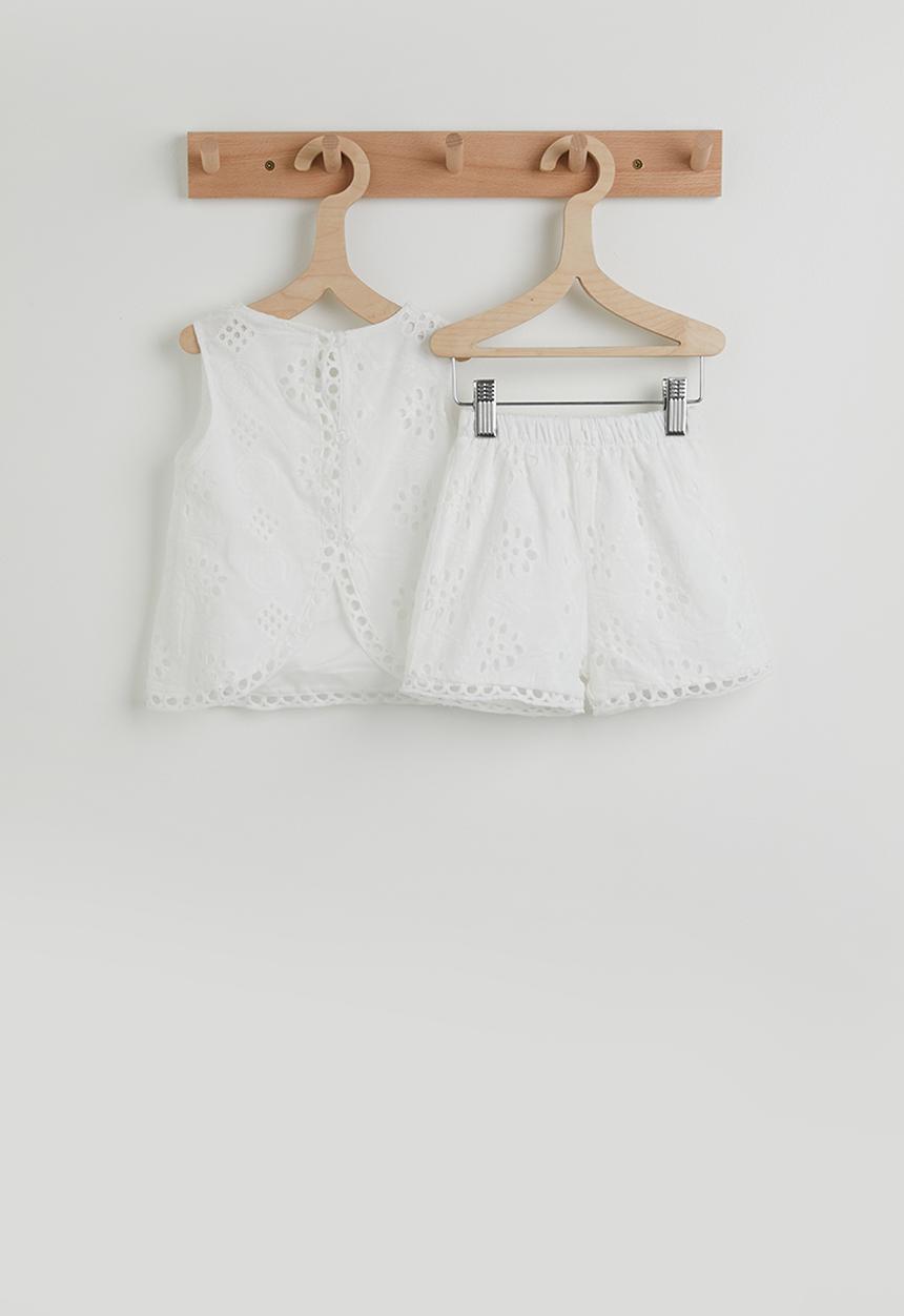 Pop Candy - Anglaise broderie top & shorts with scalloped hem - white