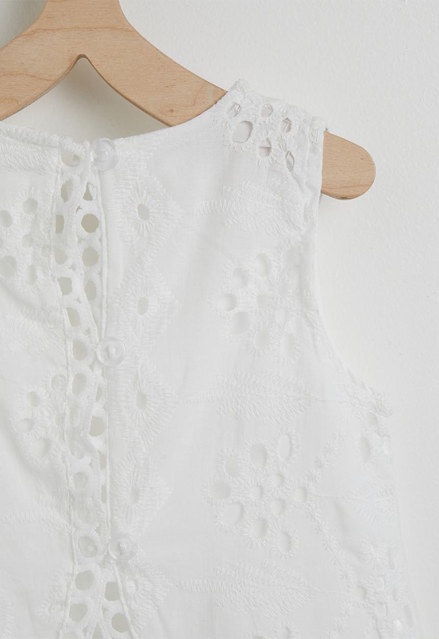 Pop Candy - Anglaise broderie top & shorts with scalloped hem - white