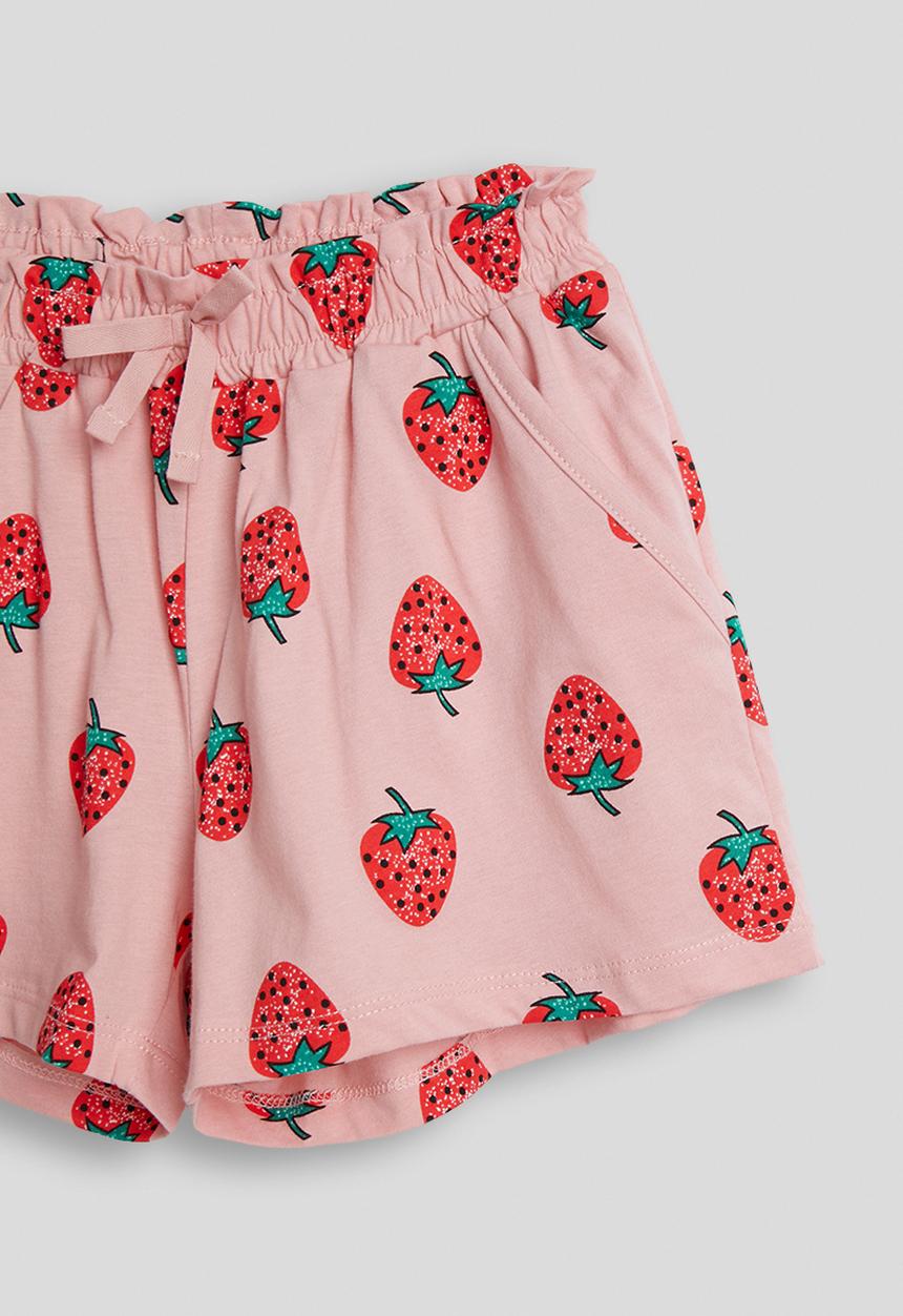 Pop Candy - Strawberry aop shorts with mock drawstring - pink