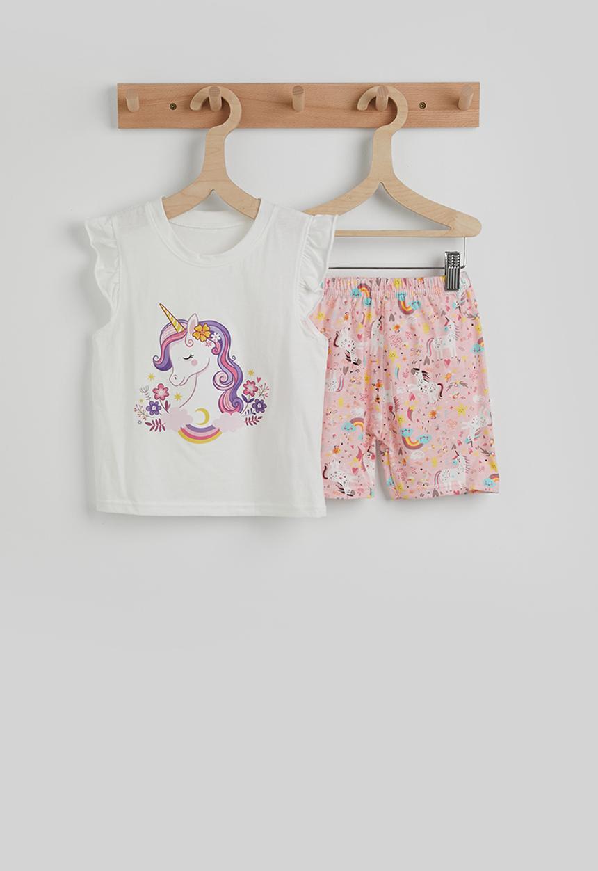 Pop Candy - Frilled sleeve pj set - white/pink/unicorn