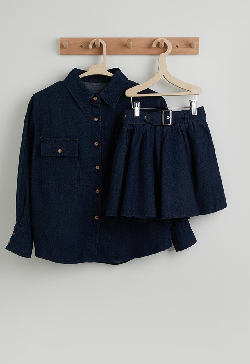 Pop Candy - Denim shacket with circular skirt - dark blue