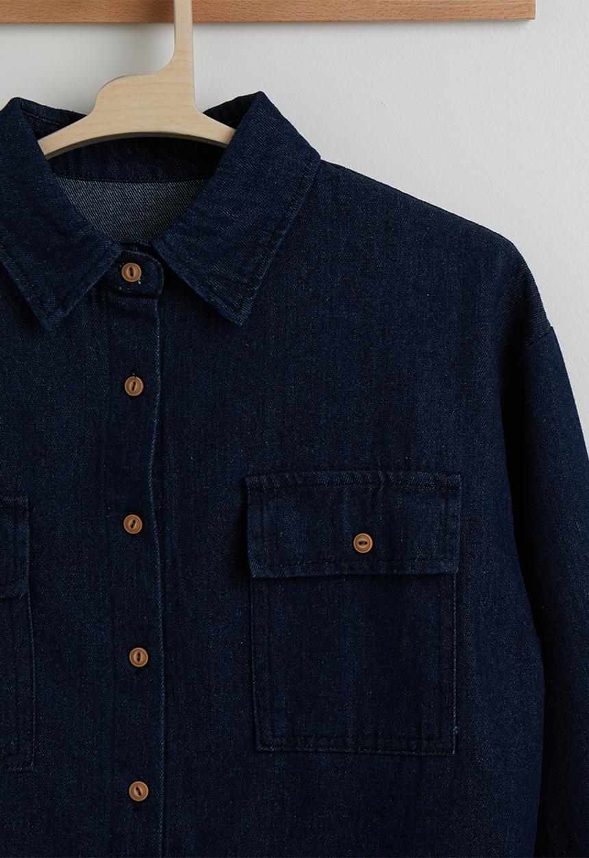 Pop Candy - Denim shacket with circular skirt - dark blue