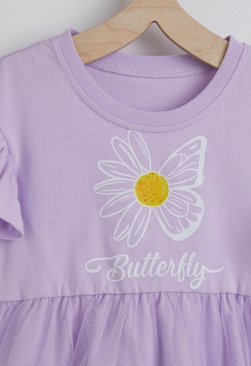 Pop Candy - Daisy printed peplum tee and cycling shorts - light purple