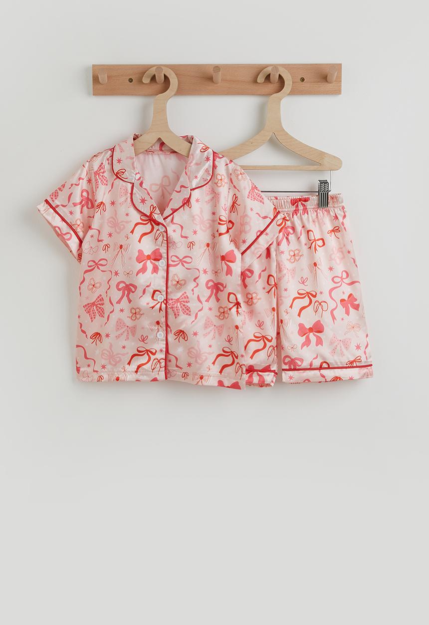 Pop Candy - Corded bow multi aop pj set - pink