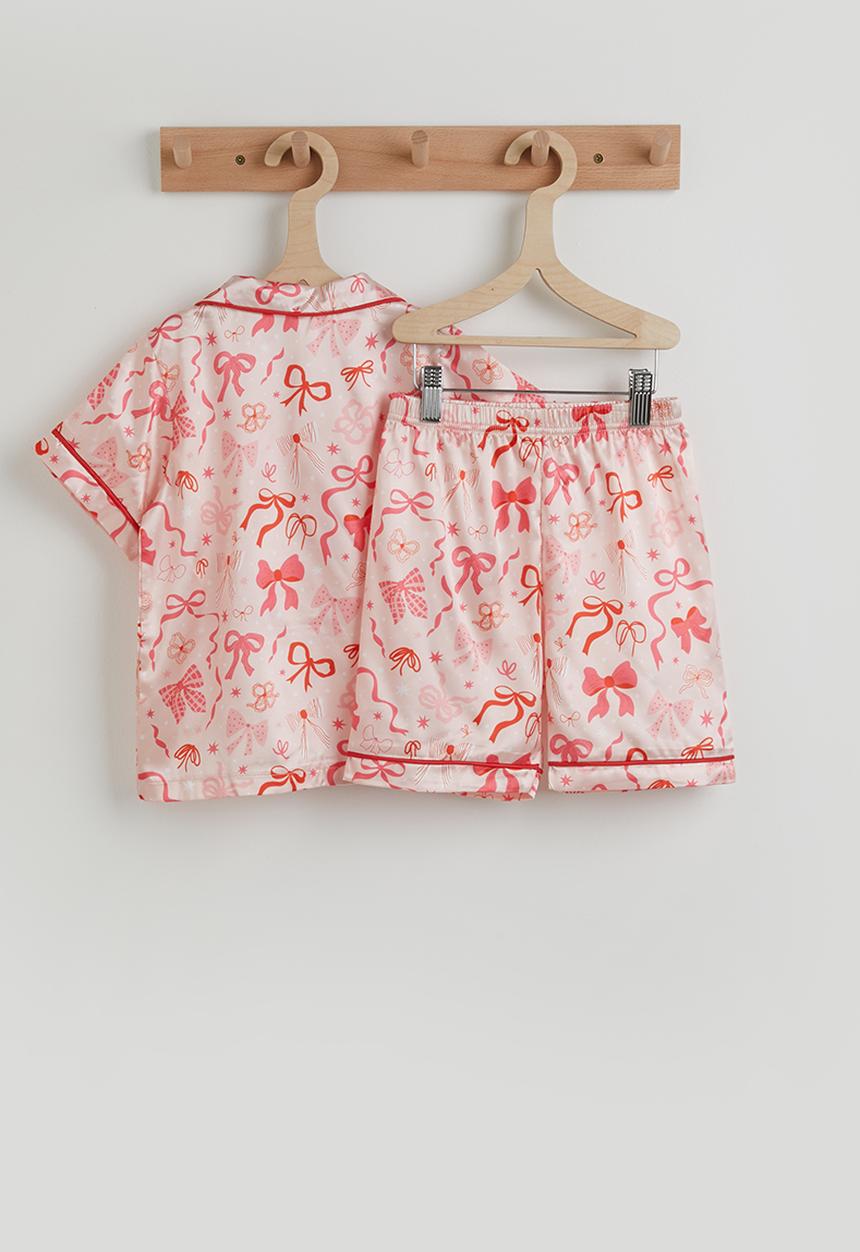 Pop Candy - Corded bow multi aop pj set - pink