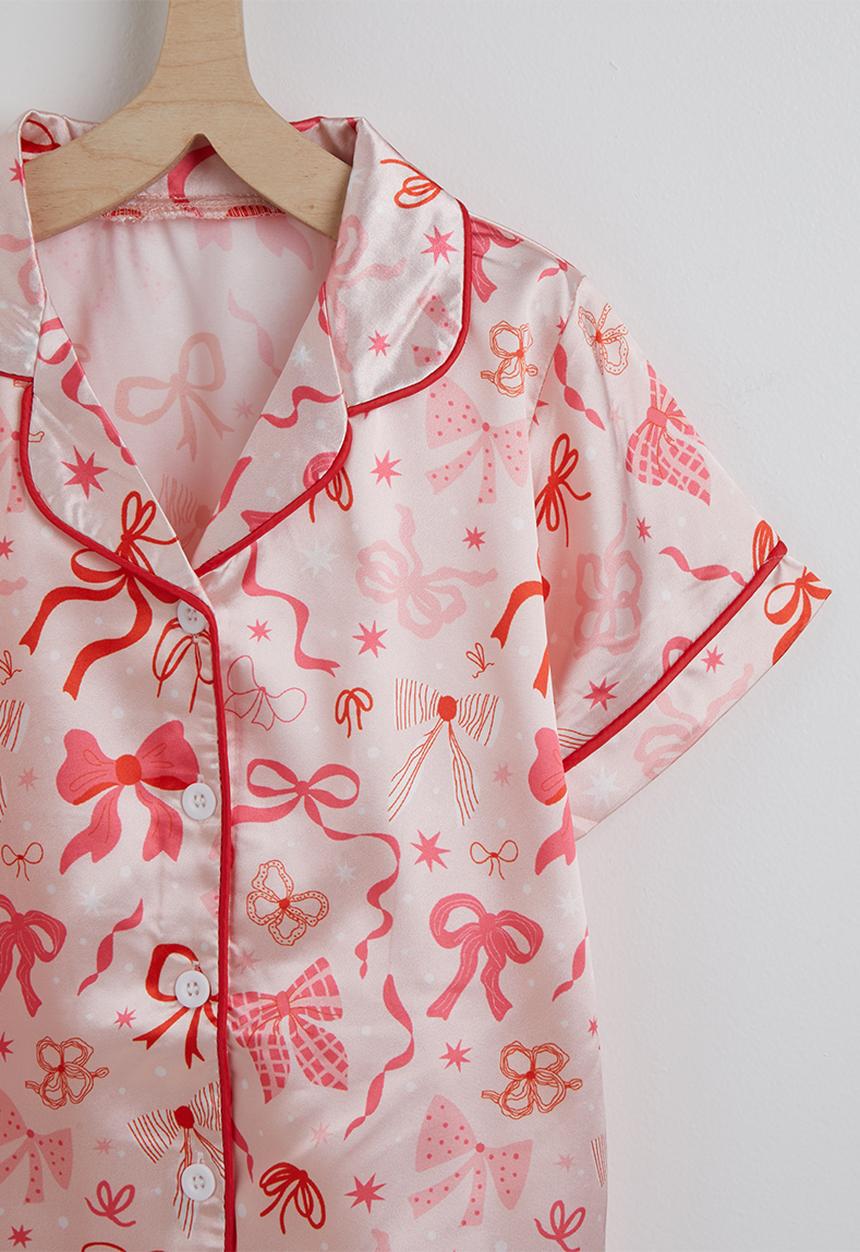 Pop Candy - Corded bow multi aop pj set - pink