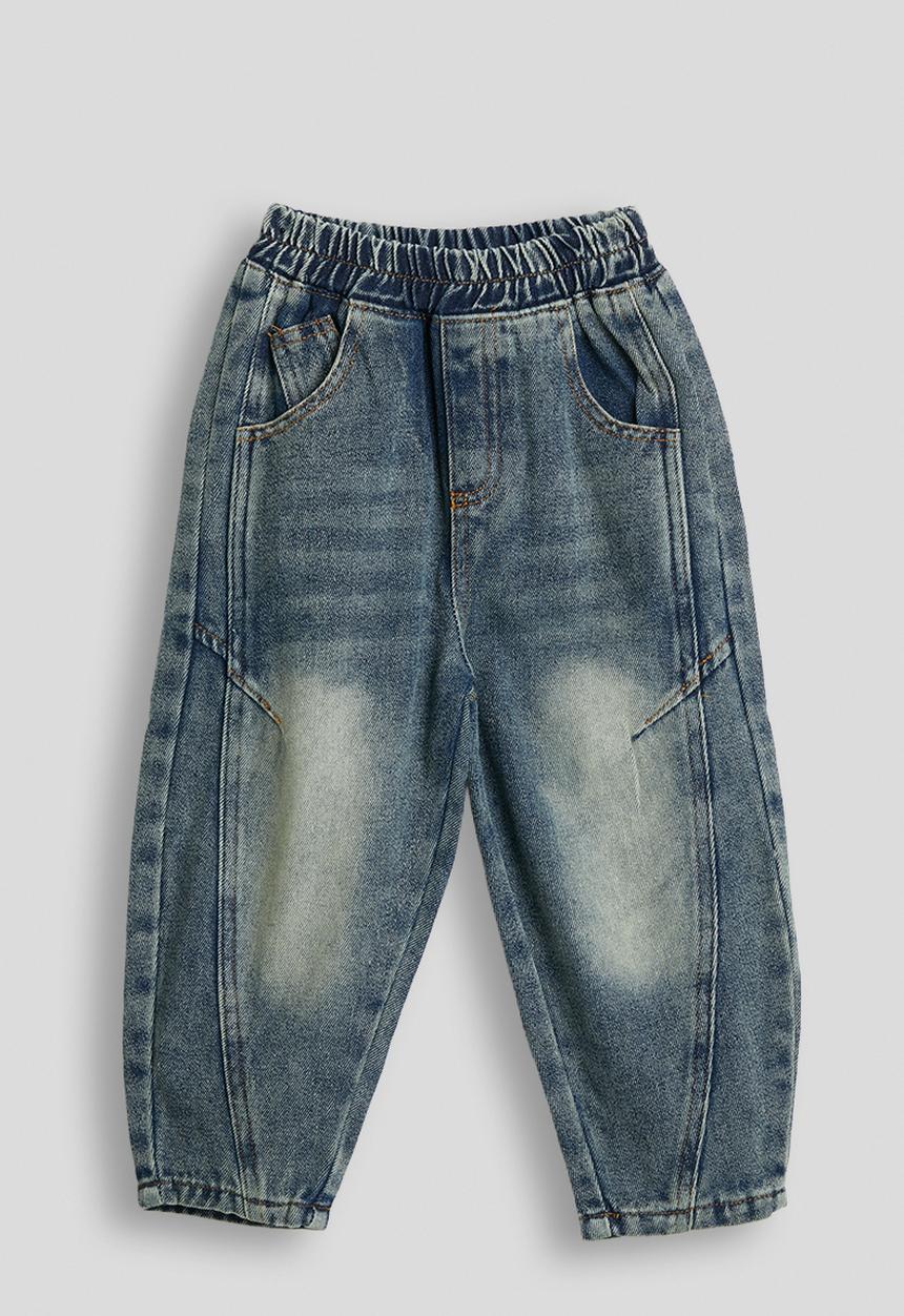 Panelled stone wash jeans - blue
