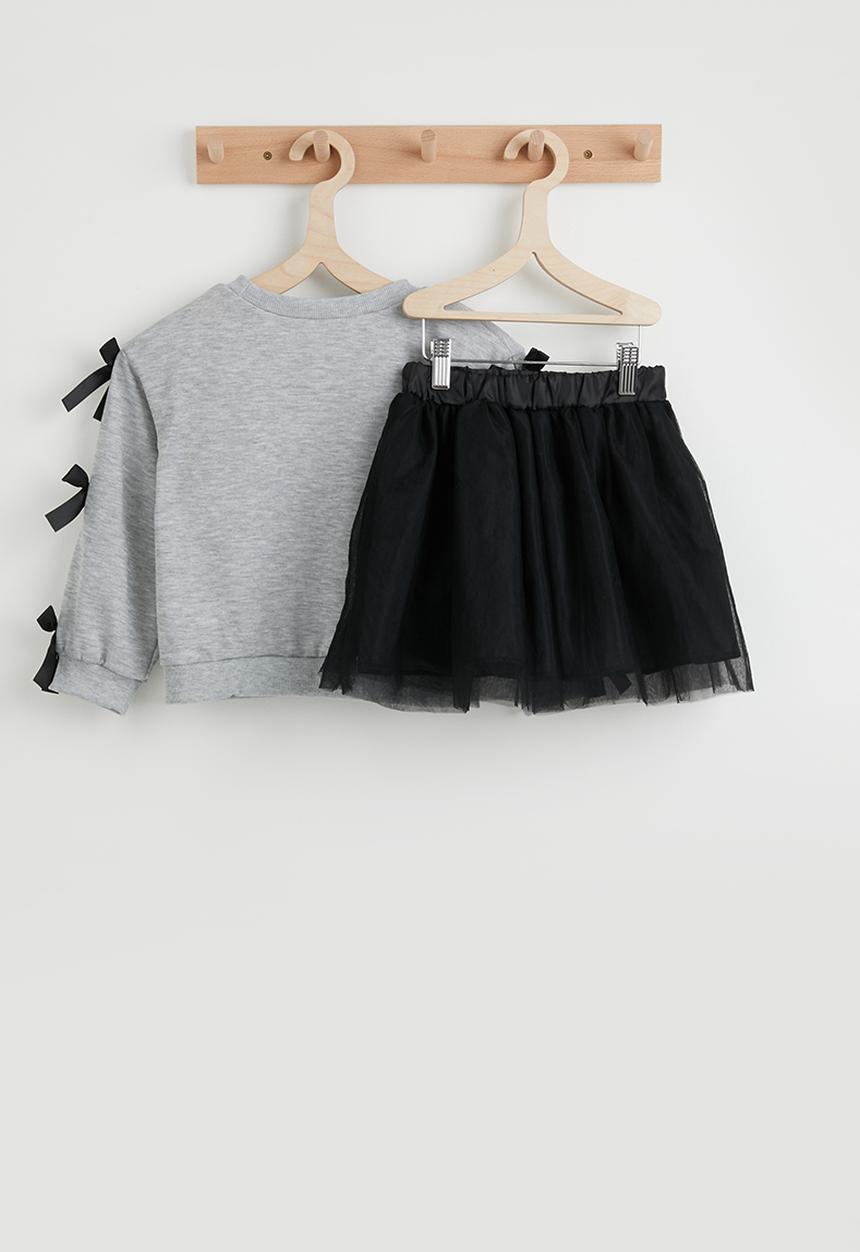 Pop Candy - Bow embellished sweatshirt with tulle skirt - grey/black