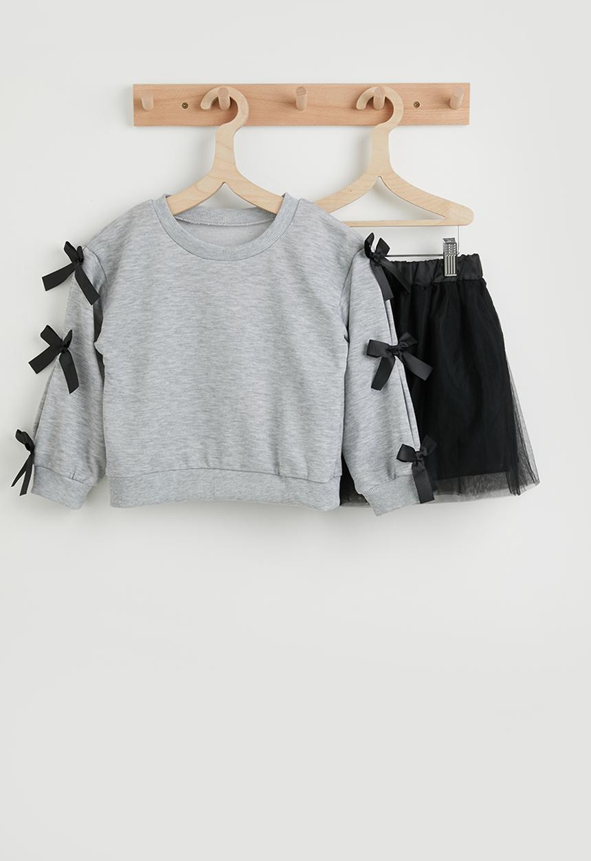 Pop Candy - Bow embellished sweatshirt with tulle skirt - grey/black