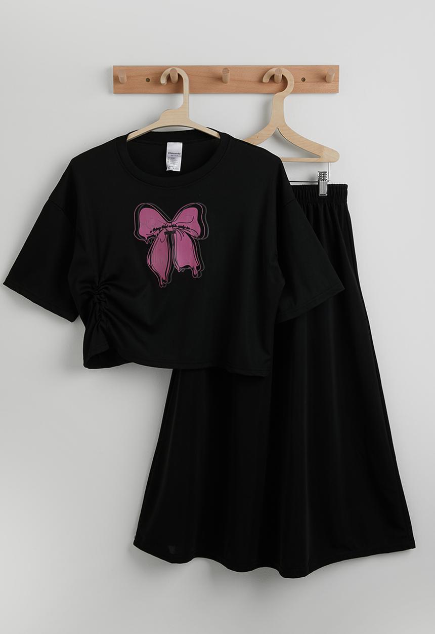 Pop Candy - Bow graphic tee with maxi skirt - black