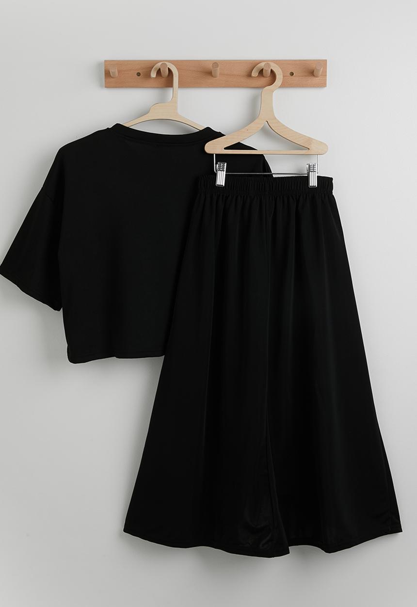 Pop Candy - Bow graphic tee with maxi skirt - black