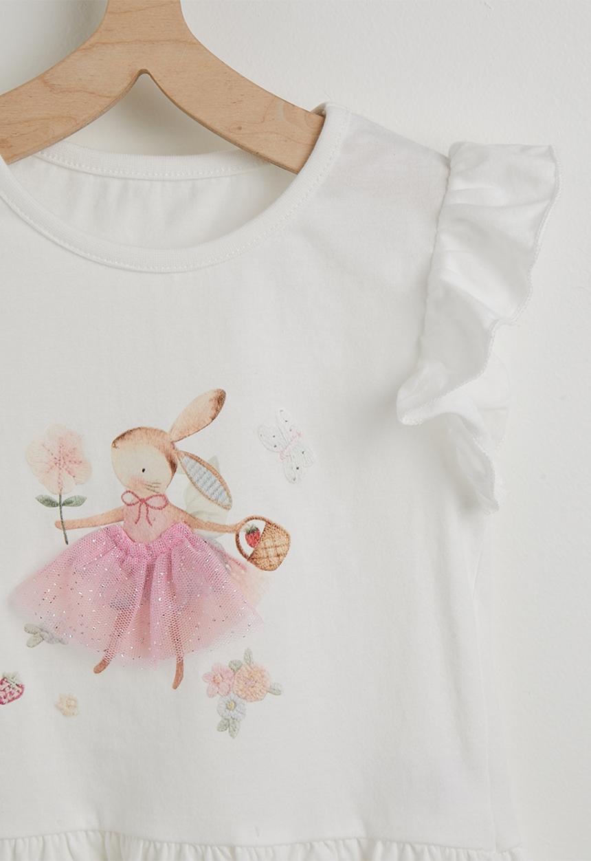 Pop Candy - Bunny ballerina aop tee with cycling shorts - white/pink