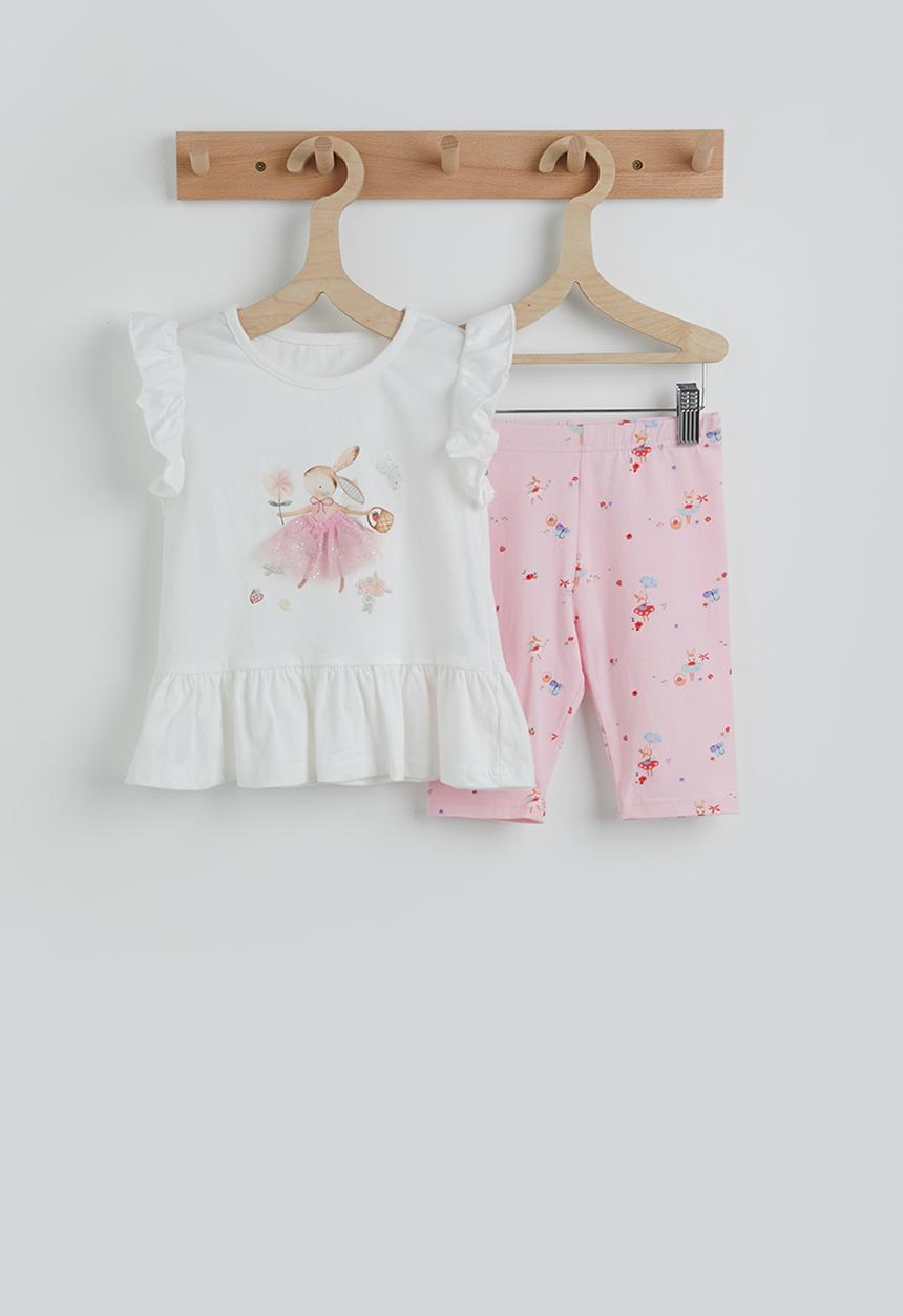 Pop Candy - Bunny ballerina aop tee with cycling shorts - white/pink