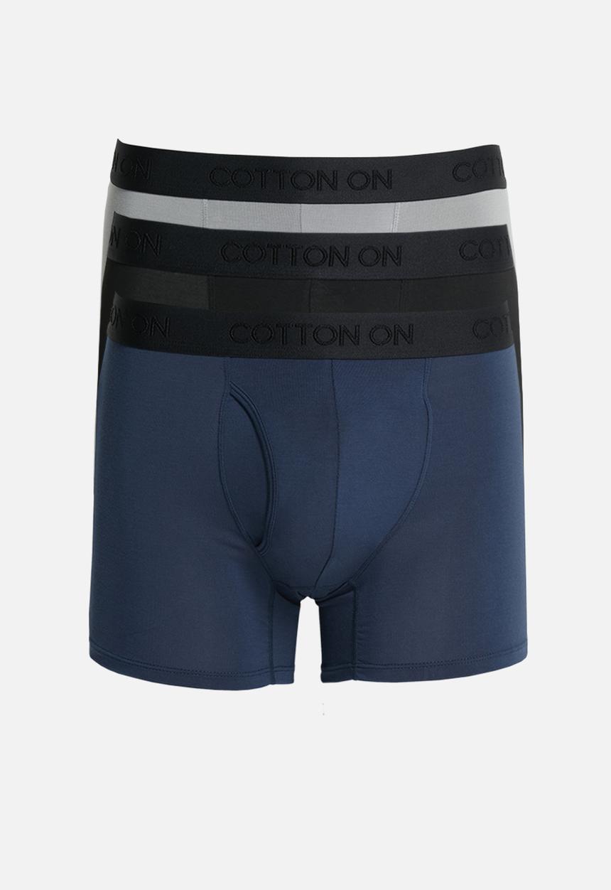 Cotton On - 3 Pack Mens Comfort Stretch Boxer Brief - Black/Navy/Grey
