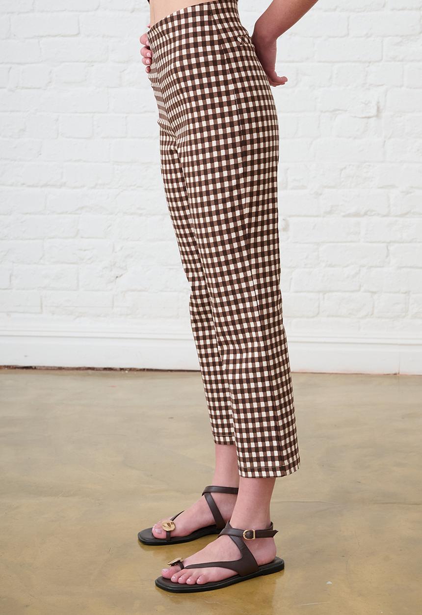 Me&B - Bengaline Cropped Pants - Choc Gingham