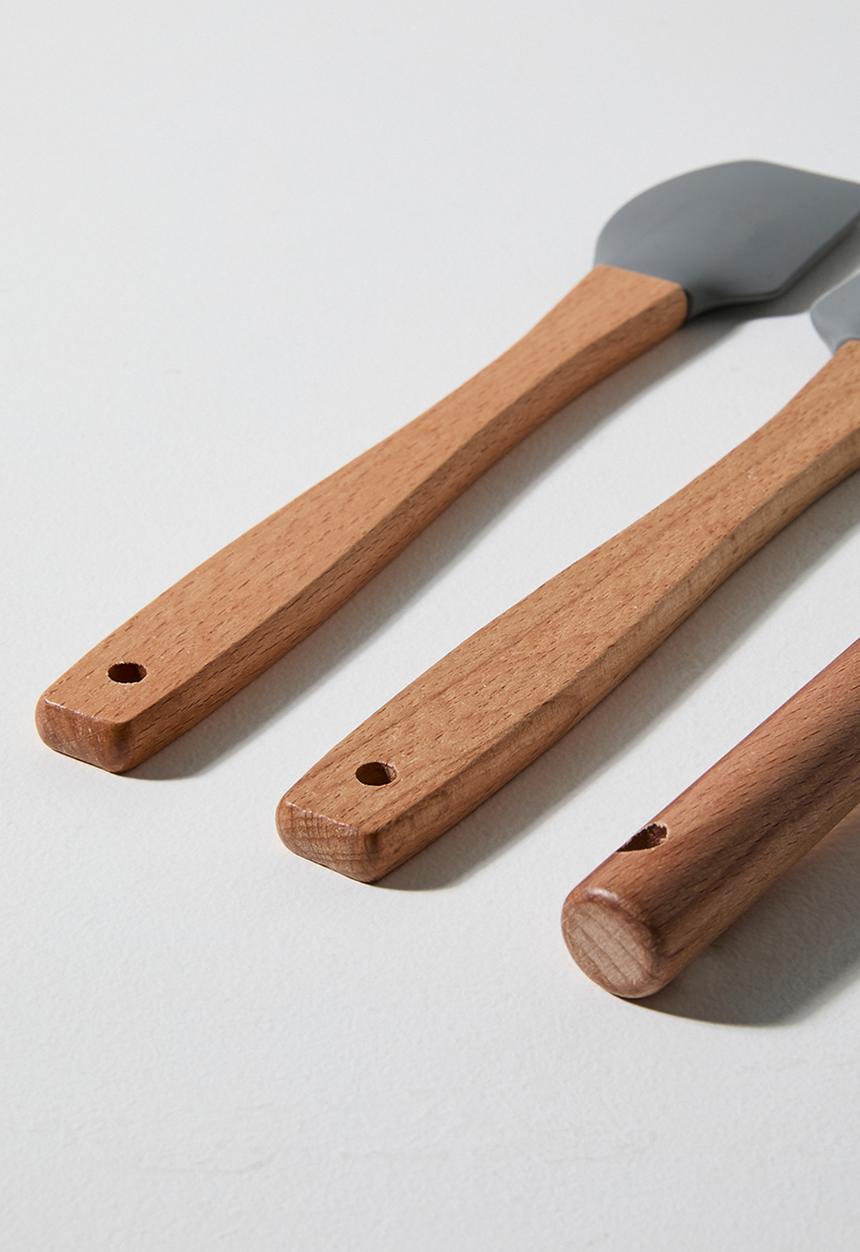 Excellent Houseware - Beechwood kitchen utensil set of 3 - Grey