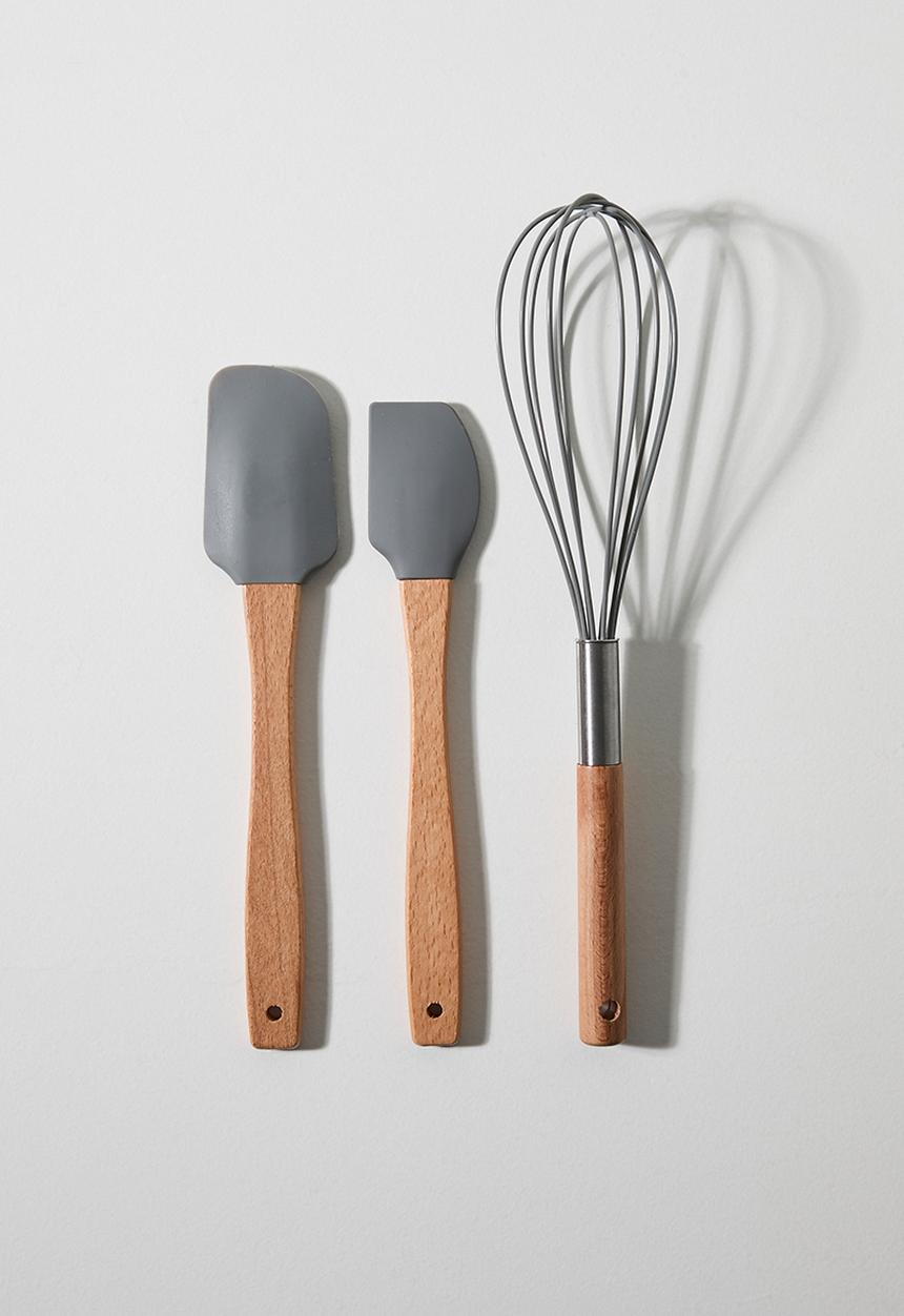 Excellent Houseware - Beechwood kitchen utensil set of 3 - Grey