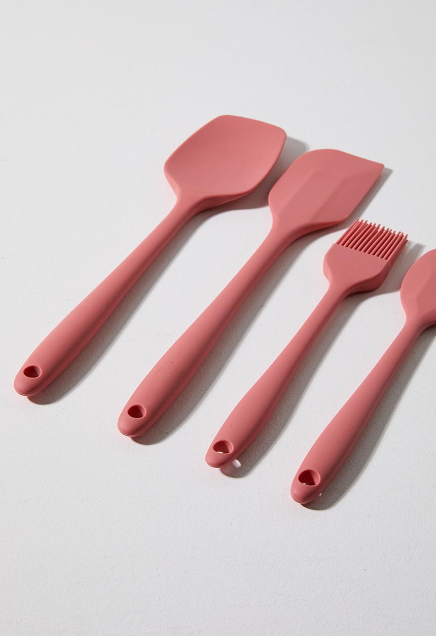Excellent Houseware - Silicone kitchen utensil set of 4 - Coral