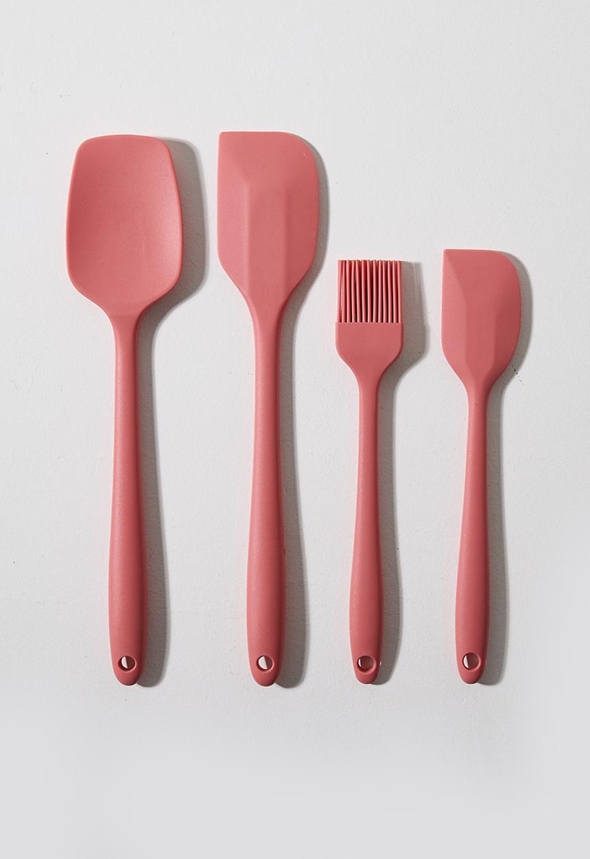 Excellent Houseware - Silicone kitchen utensil set of 4 - Coral