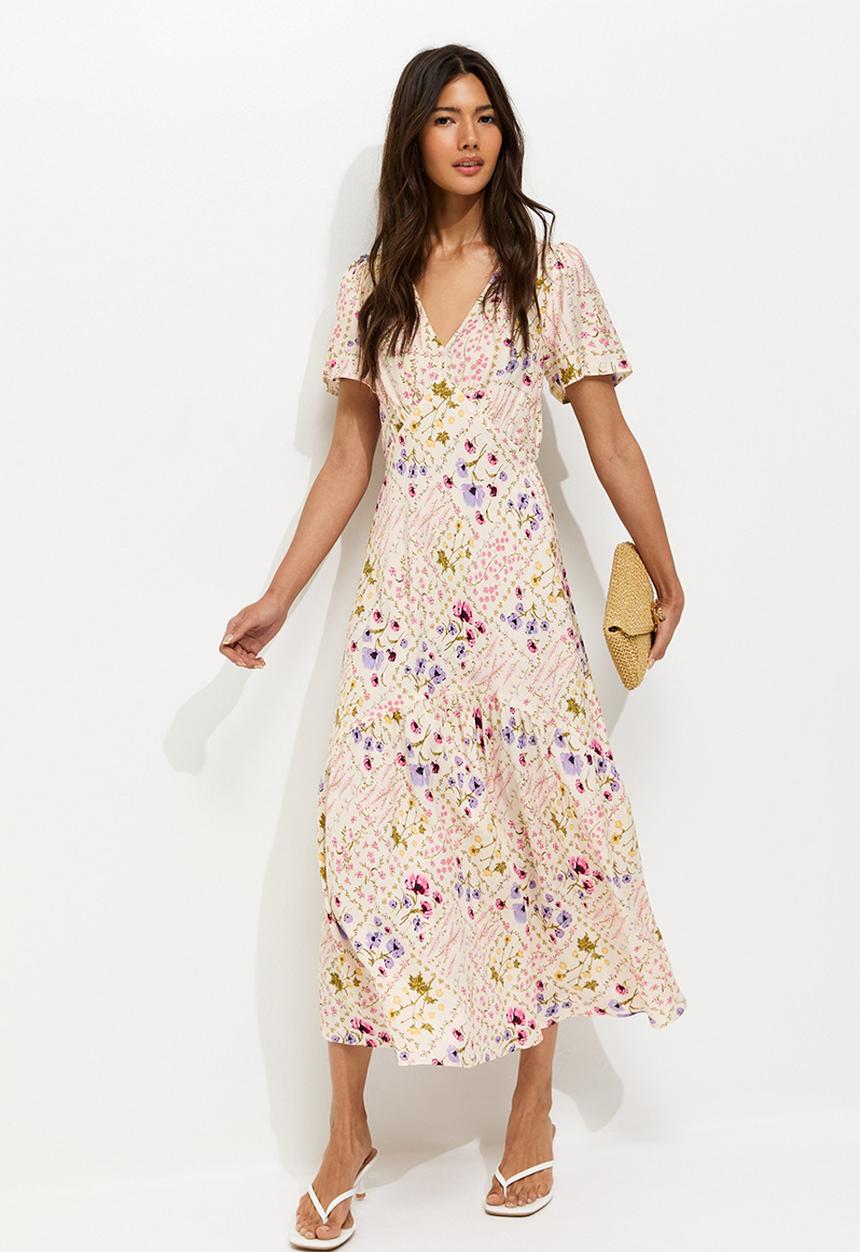 New Look - Floral tiered tea midi dress - cream