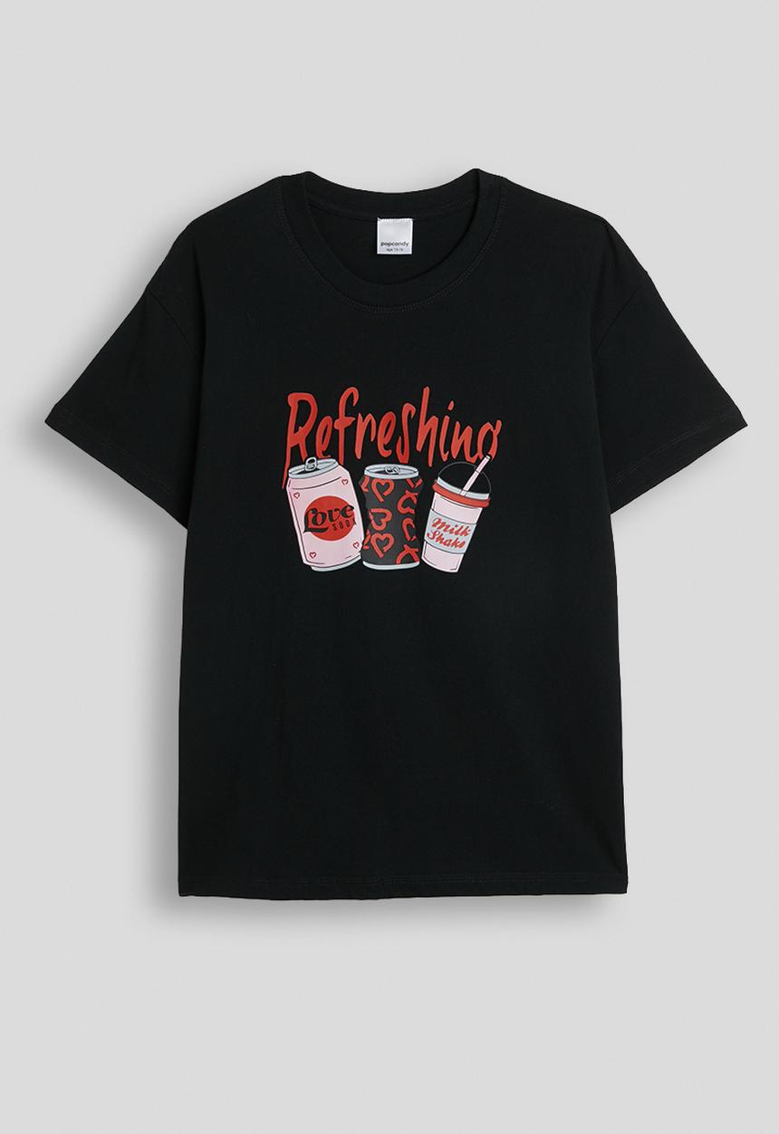 Pop Candy - Drinks graphic and sloga crew neck tee - black