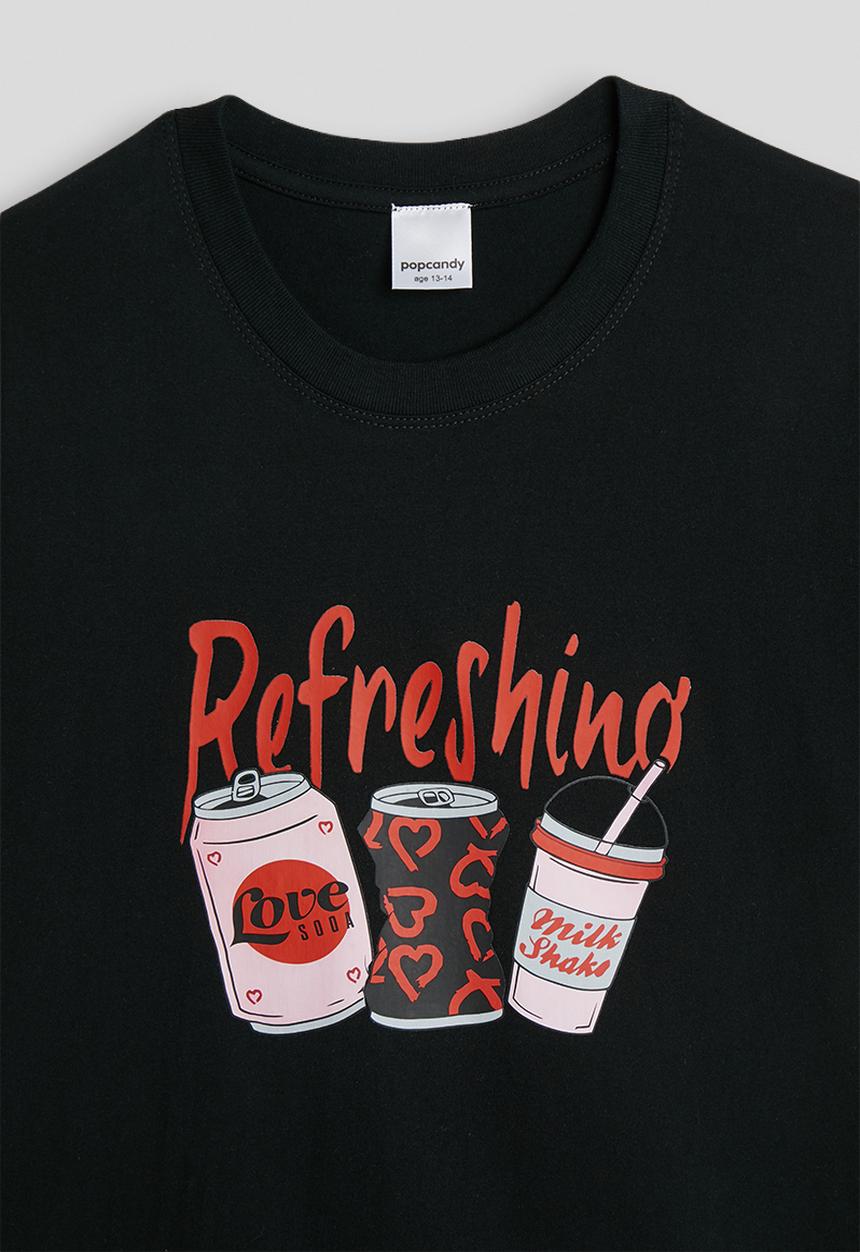 Pop Candy - Drinks graphic and sloga crew neck tee - black