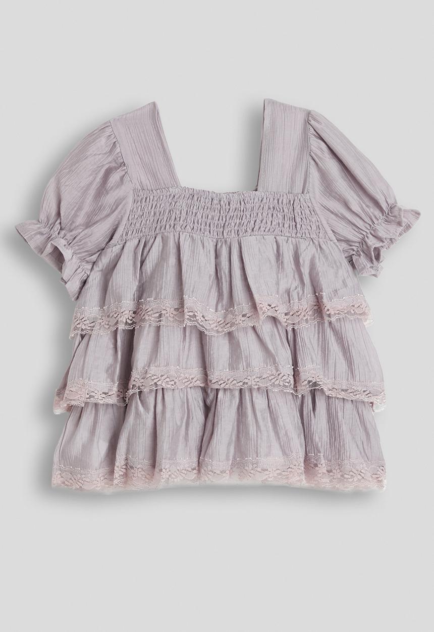 Pop Candy - Puff sleeve ra-ra blouse - pastel purple