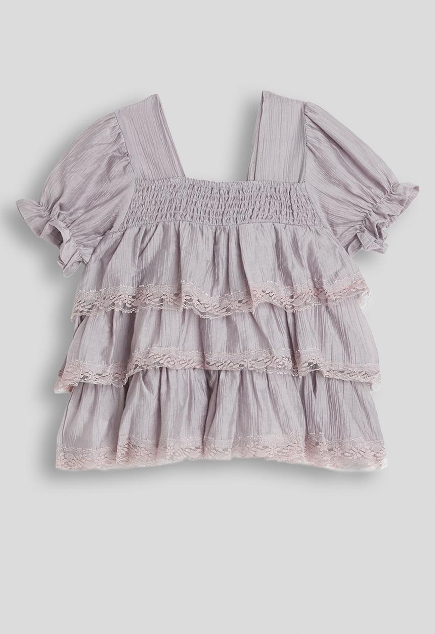 Pop Candy - Puff sleeve ra-ra blouse - pastel purple