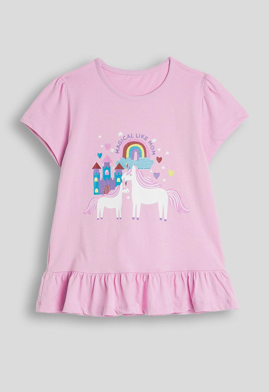 Pop Candy - Unicorn graphic t-shirt dress with hem frill - pink