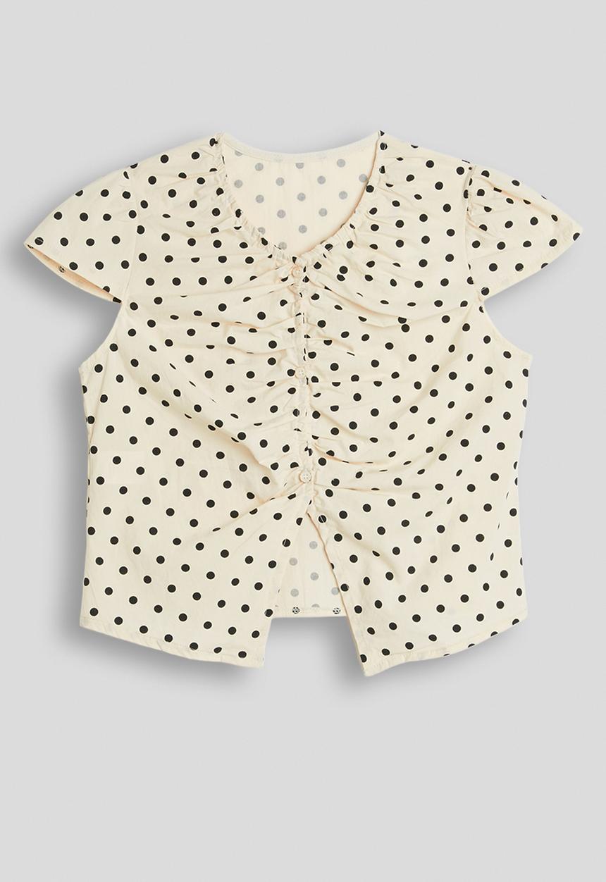 Pop Candy - Ruched front blouse - off white/polka dots