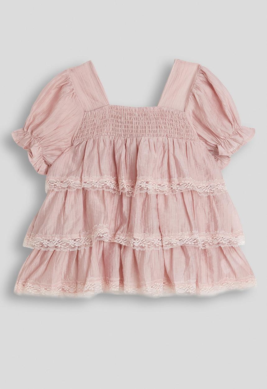 Pop Candy - Puff sleeve ra-ra blouse - dusty pink