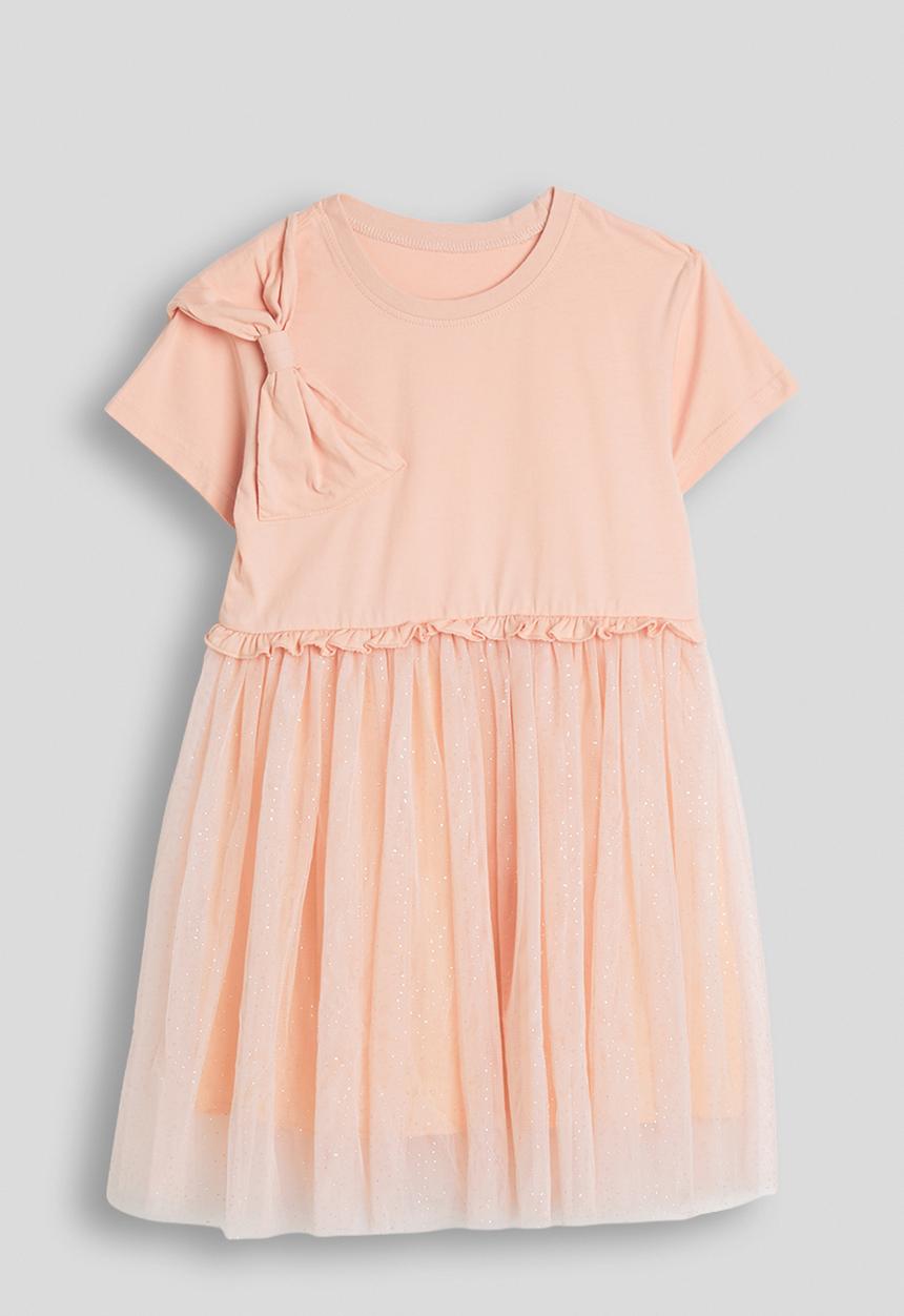 Pop Candy - Bow detail t-shirt dress with mesh skirt - light peach