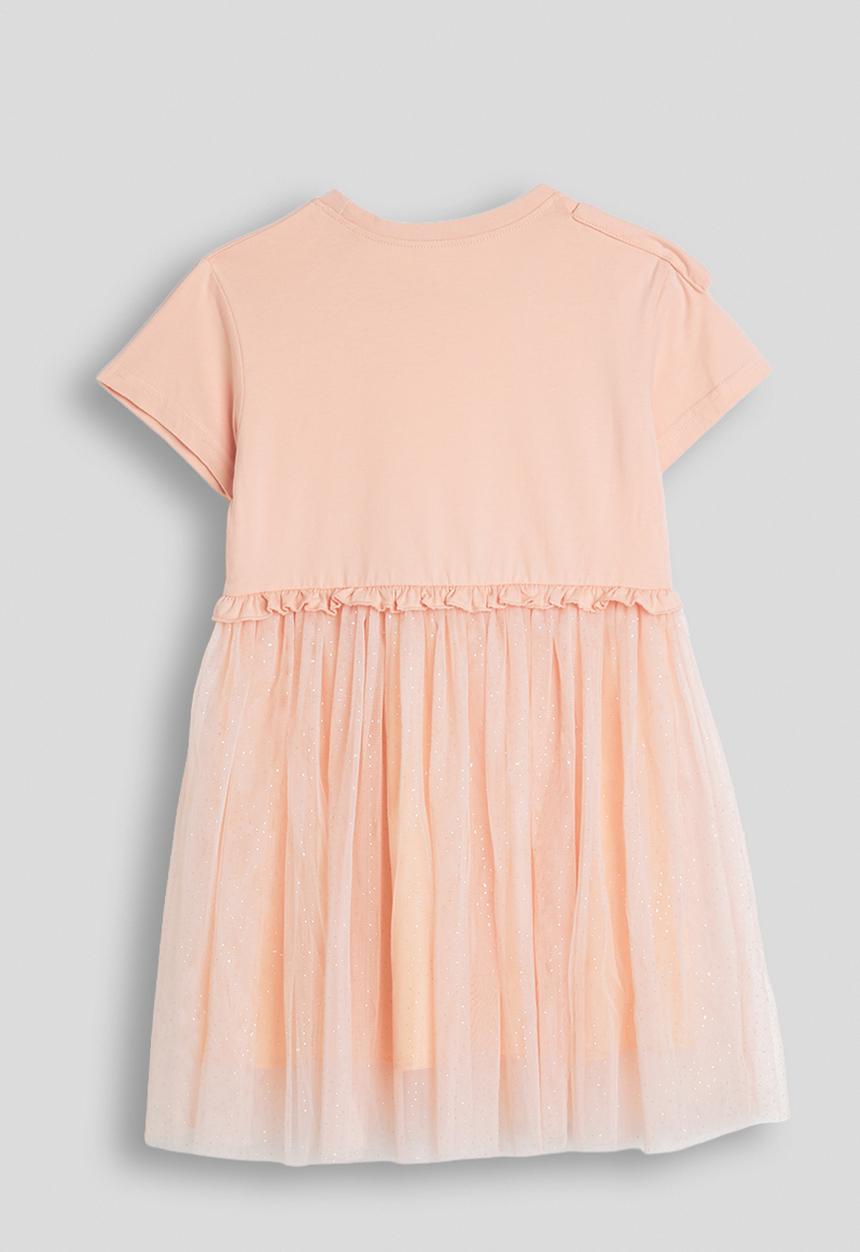Pop Candy - Bow detail t-shirt dress with mesh skirt - light peach