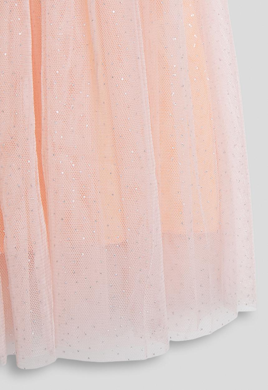 Pop Candy - Bow detail t-shirt dress with mesh skirt - light peach