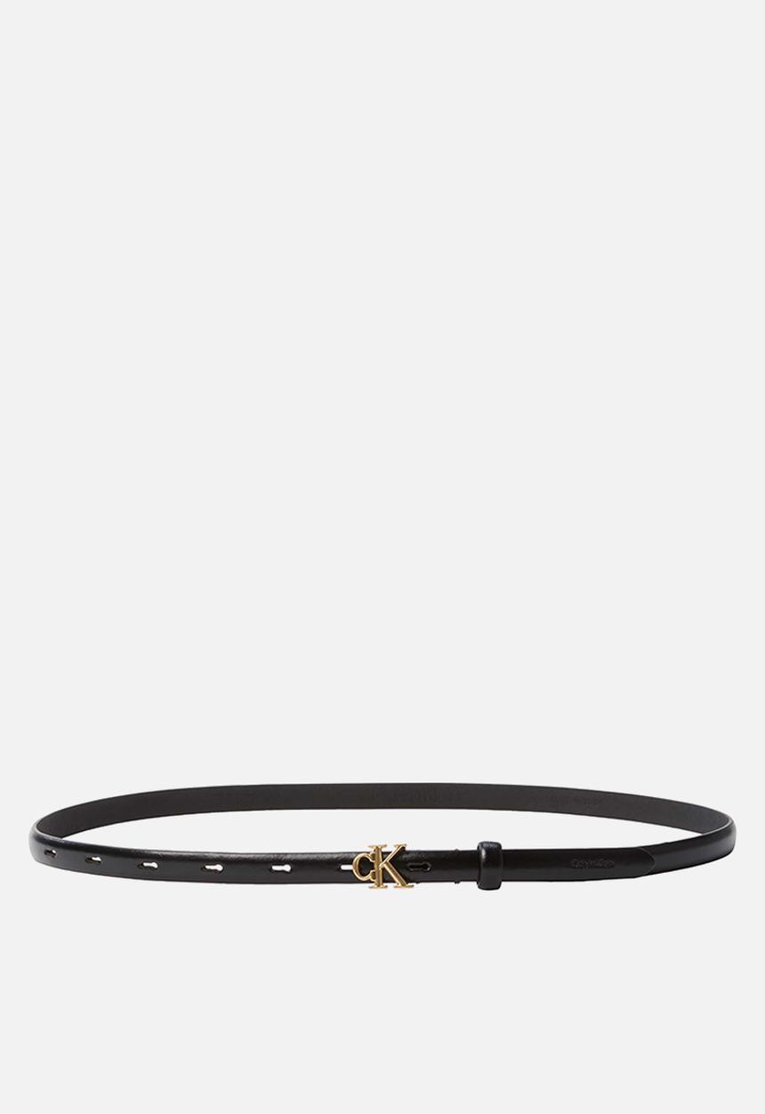 Calvin Klein - Round ck buckle 15mm belt smooth - black/ antique light gold