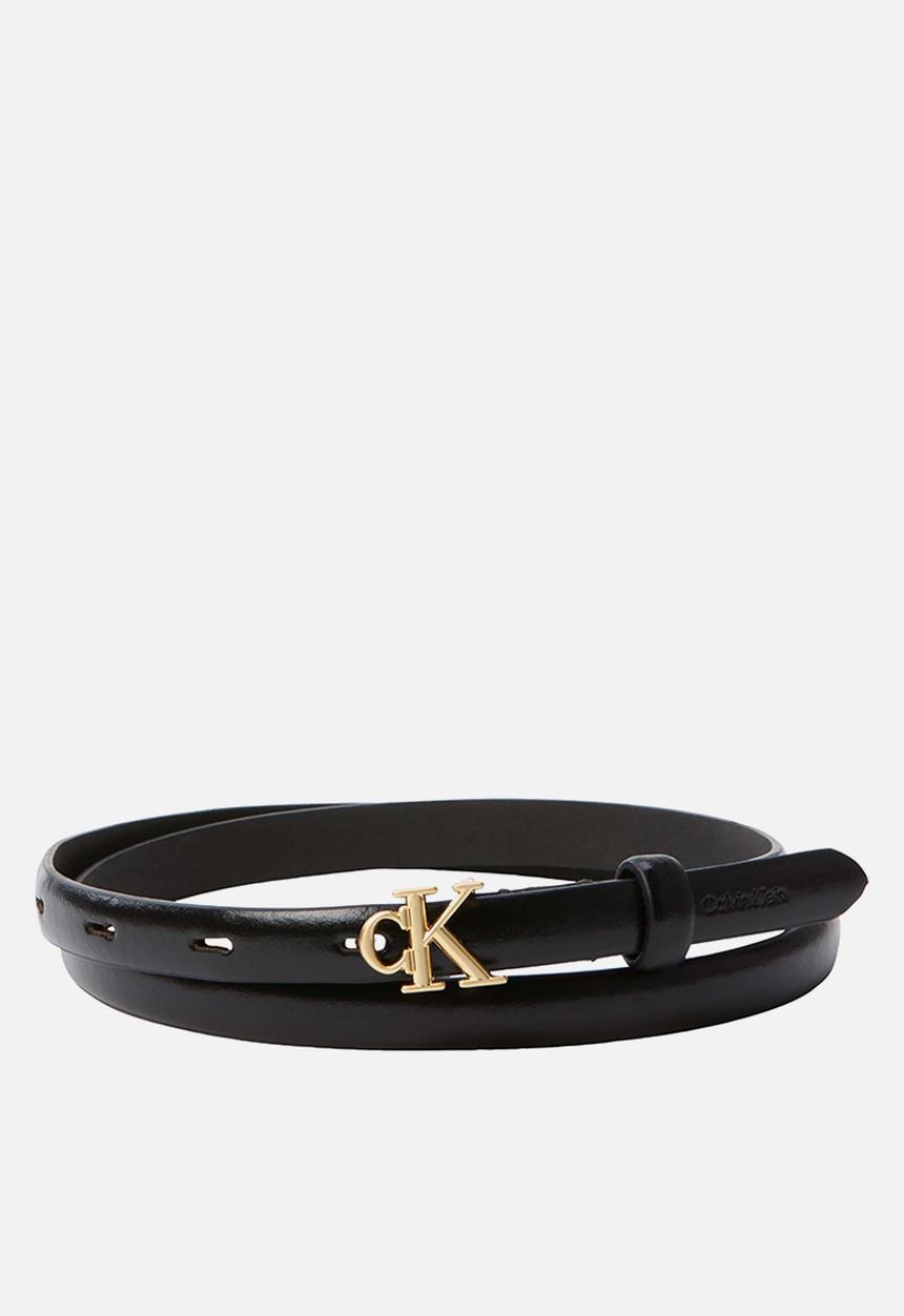 Calvin Klein - Round ck buckle 15mm belt smooth - black/ antique light gold