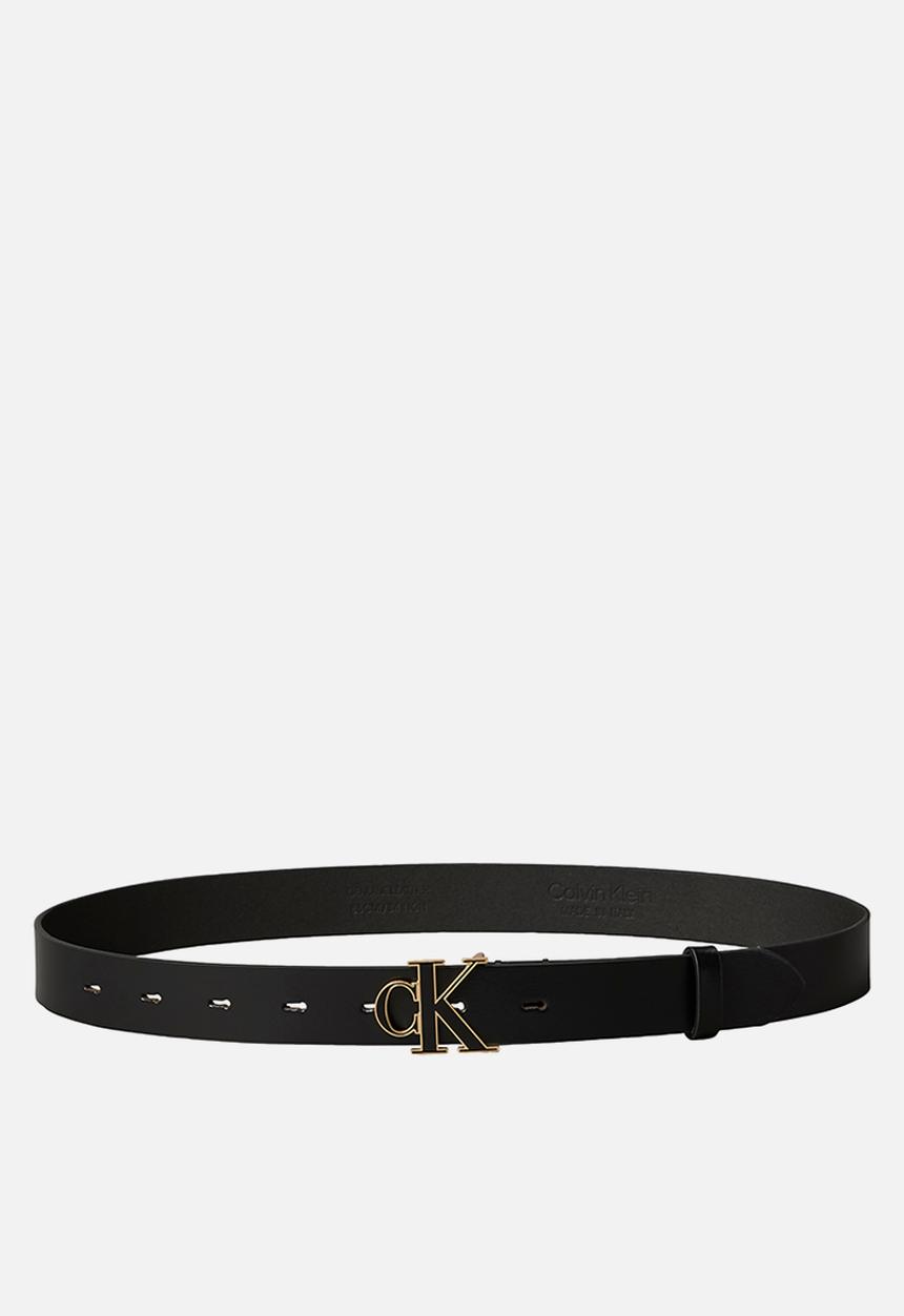 Calvin Klein - Round ck buckle 30mm belt inlay - black / antique light gold
