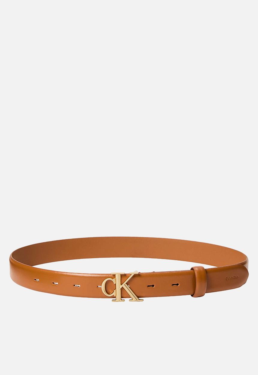 Calvin Klein - Round ck buckle 30mm belt smooth - argan oil / antique light gold