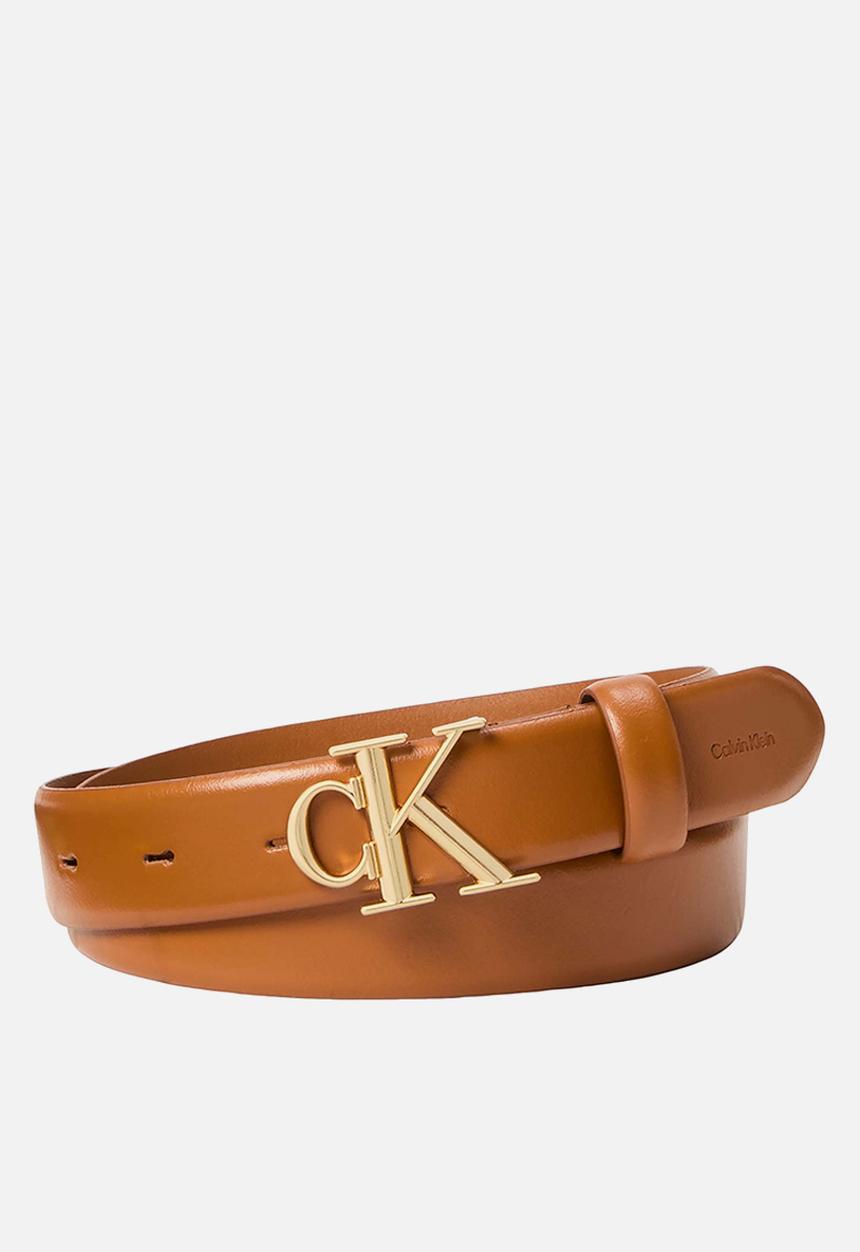 Calvin Klein - Round ck buckle 30mm belt smooth - argan oil / antique light gold