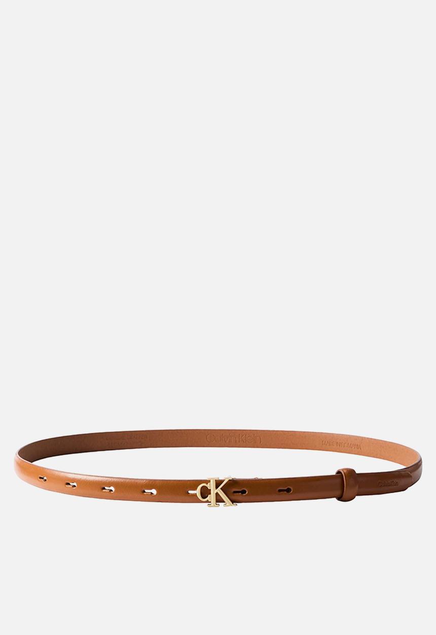 Calvin Klein - Round ck buckle 15mm belt smooth - argan oil / antique light gold