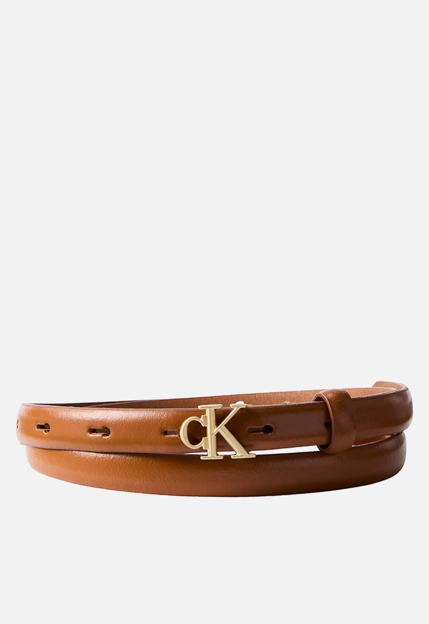 Calvin Klein - Round ck buckle 15mm belt smooth - argan oil / antique light gold
