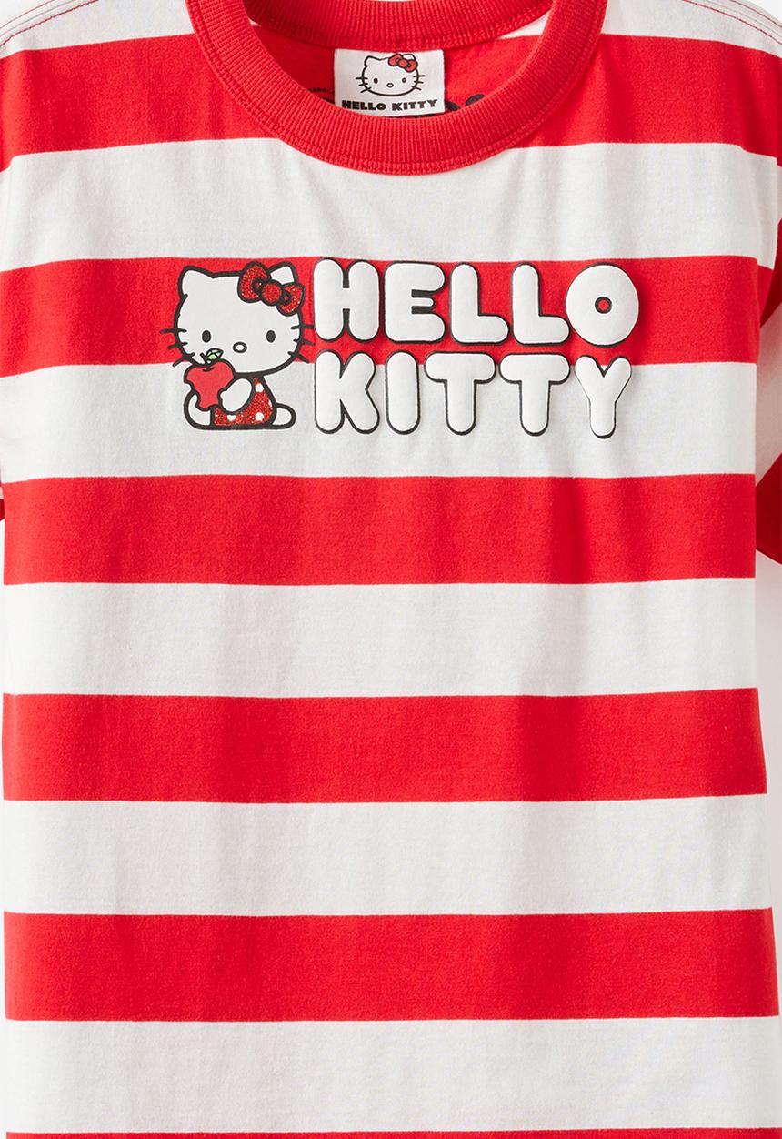 Cotton On - License Drop Shoulder Short Sleeve Tee - Lcn San Vanilla/Red Stripe Hello Kitty