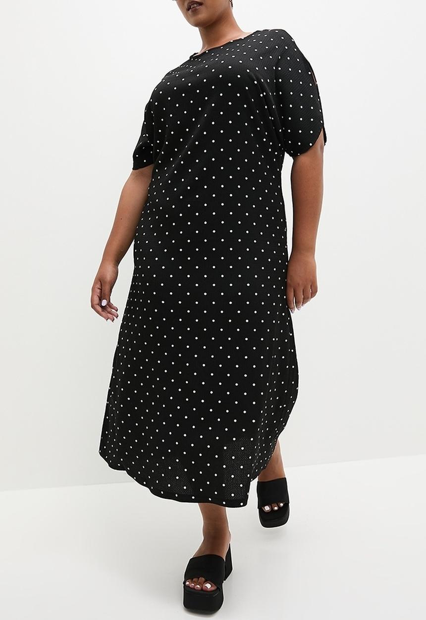 Superbalist - Puff sleeve texture midi dress - black & white print