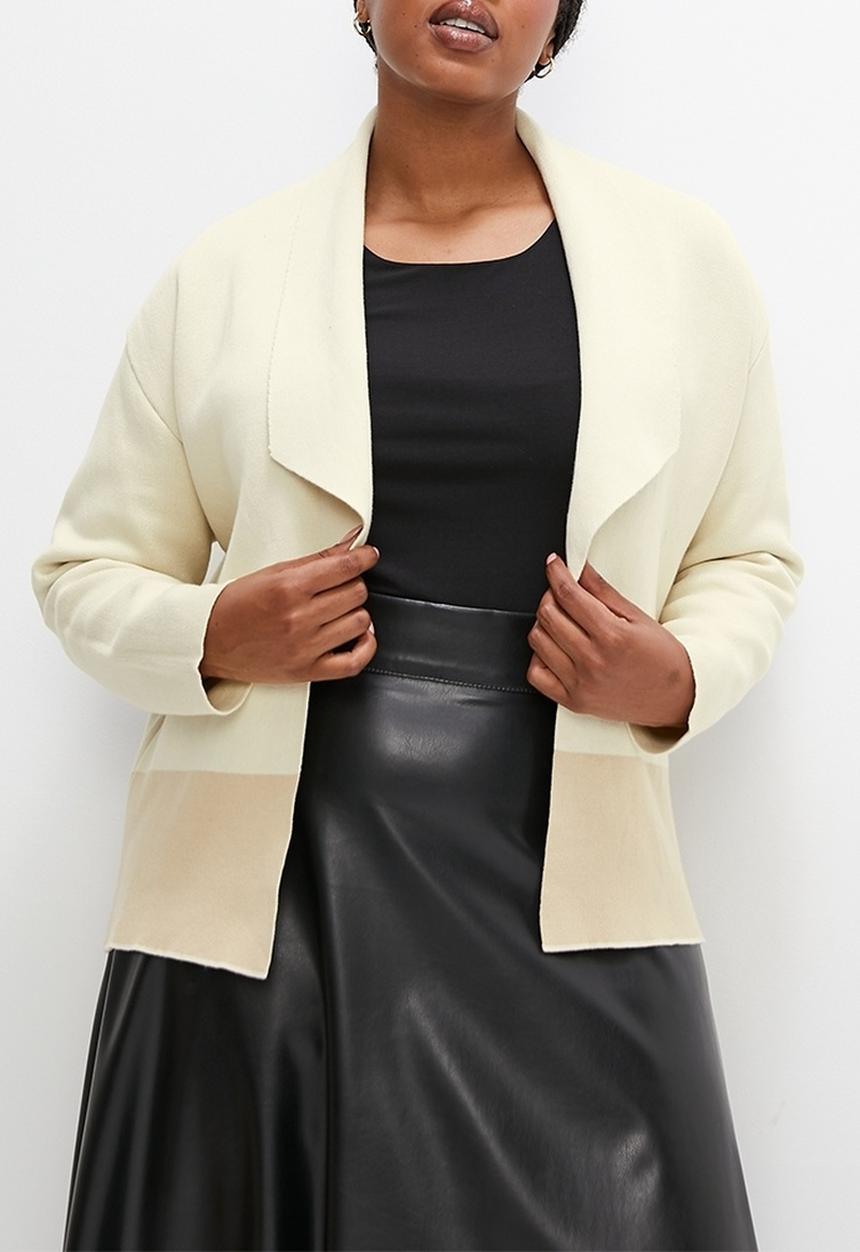 edit Plus - Colour block boxy waterfall cardi - milk/oatmeal