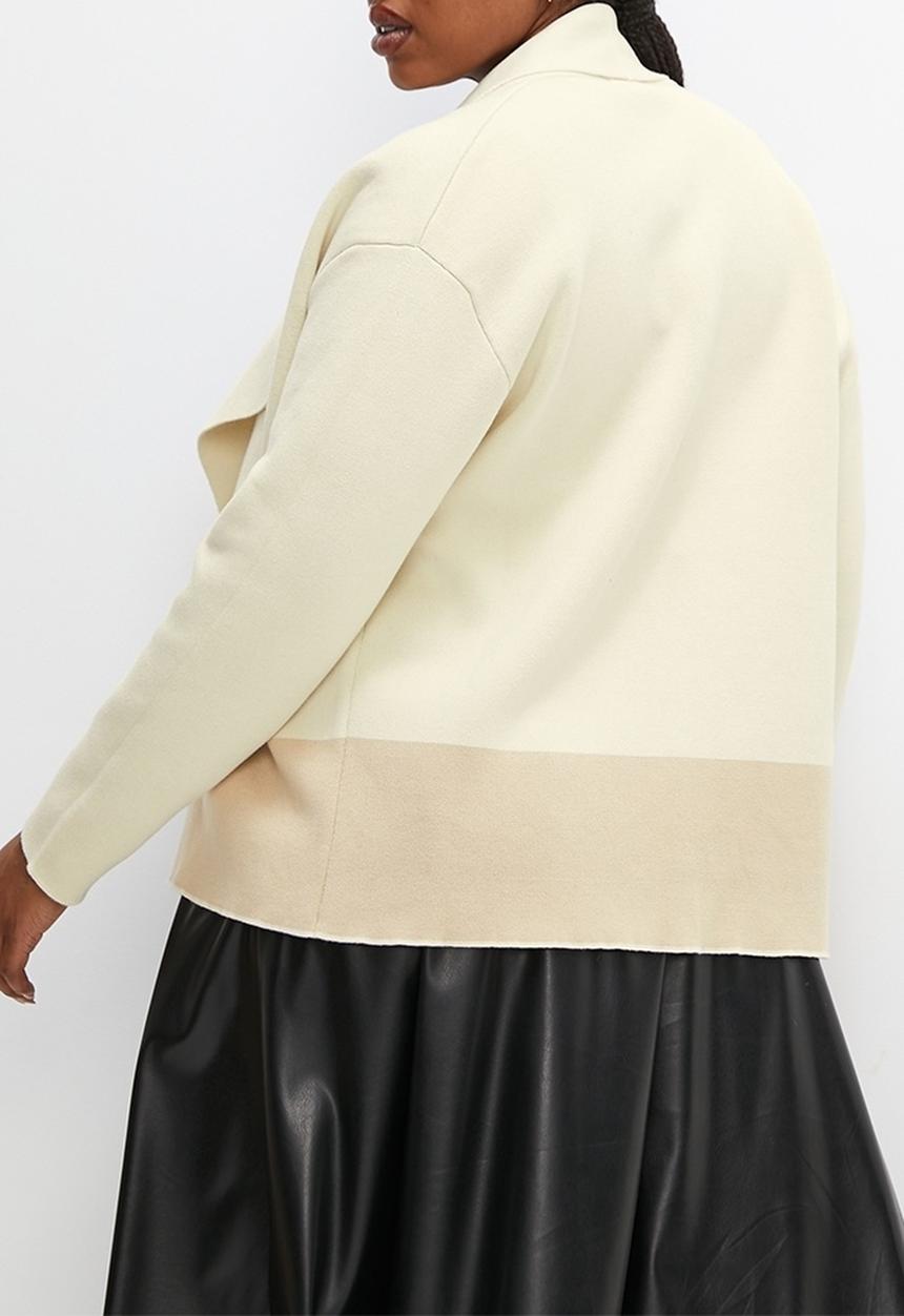 edit Plus - Colour block boxy waterfall cardi - milk/oatmeal