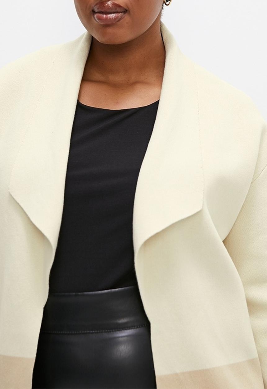 edit Plus - Colour block boxy waterfall cardi - milk/oatmeal